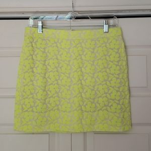 J Crew neon yellow embroidered skirt Size 2